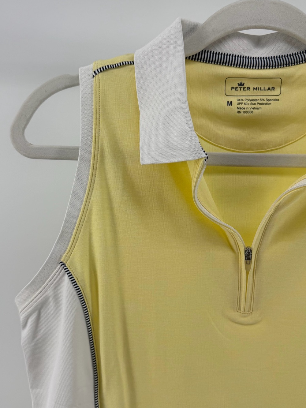 Peter Millar UPF 50+ Yellow White Sleeveless Golf Polo Tank Top, Women's Medium - Picture 2 of 4